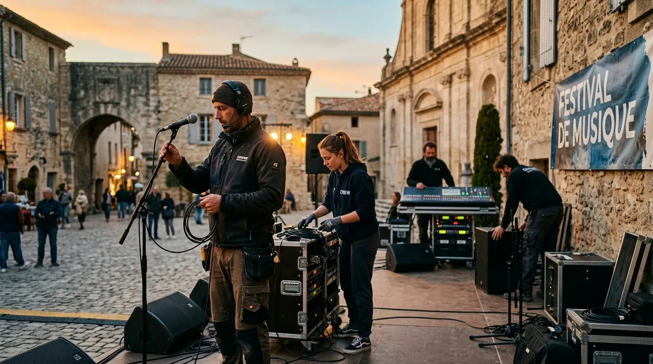 Équipe technique bénévole préparant la diffusion sonore